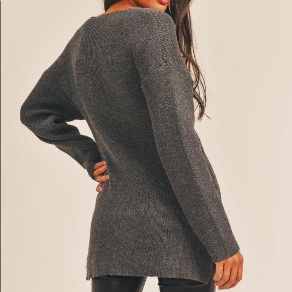 Sage Gray Knit Wrap Tunic Sweater - Picture 2 of 12
